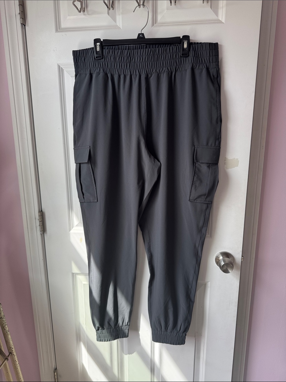 Elastic-Waist Gray Cargo Joggers for Women
